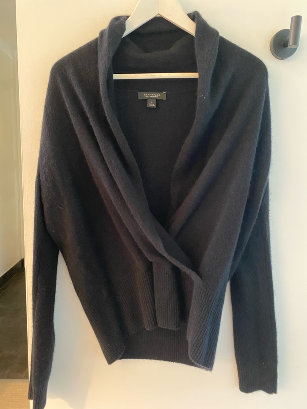 Ann Taylor Black Draped Shawl-Collar Wrap Cardigan